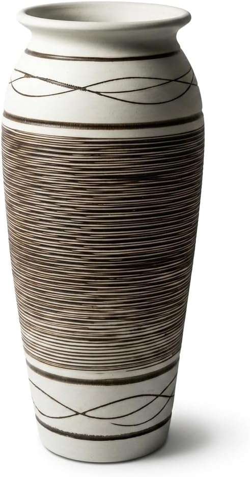 12.5 Inch Wide Ribbed Rustic Ceramic Vase
