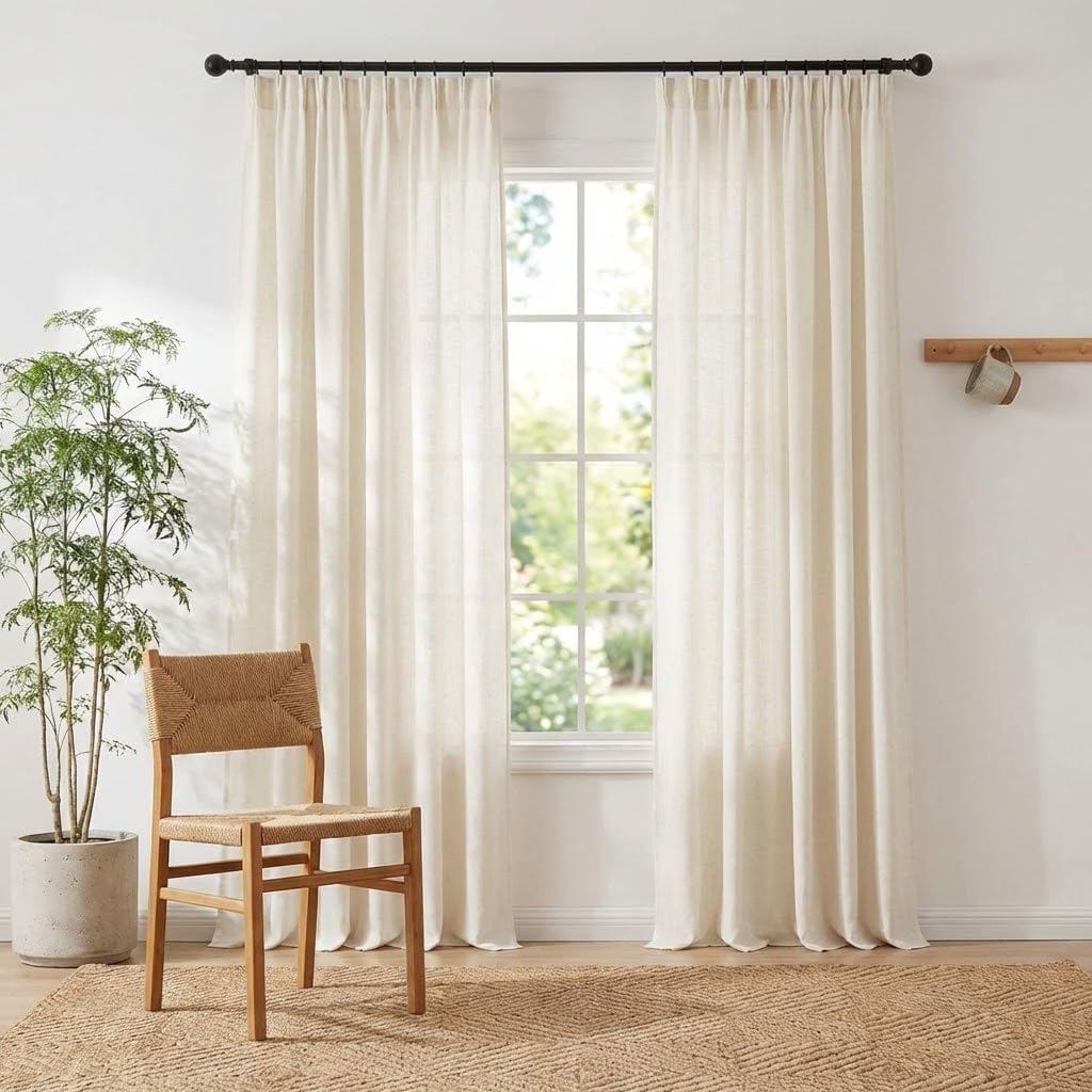 Natural Linen Blend Curtains 2 Panels