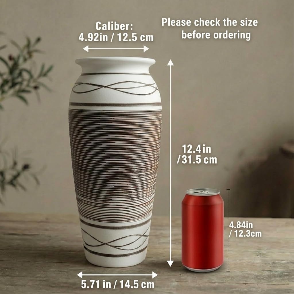 12.5 Inch Wide Ribbed Rustic Ceramic Vase
