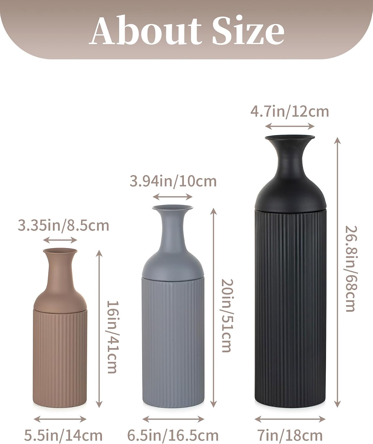 Tricolor Ribbed Tall Metal Floor Vase