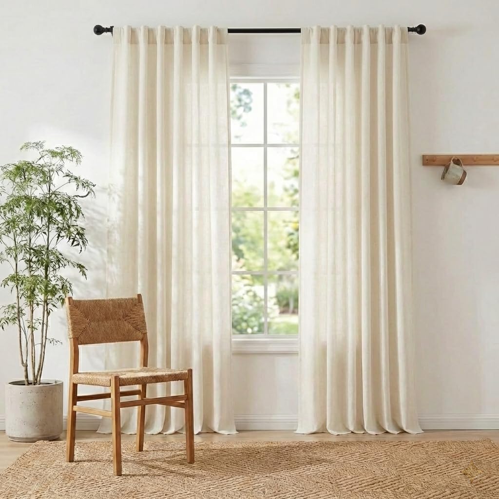 Natural Linen Blend Curtains 2 Panels