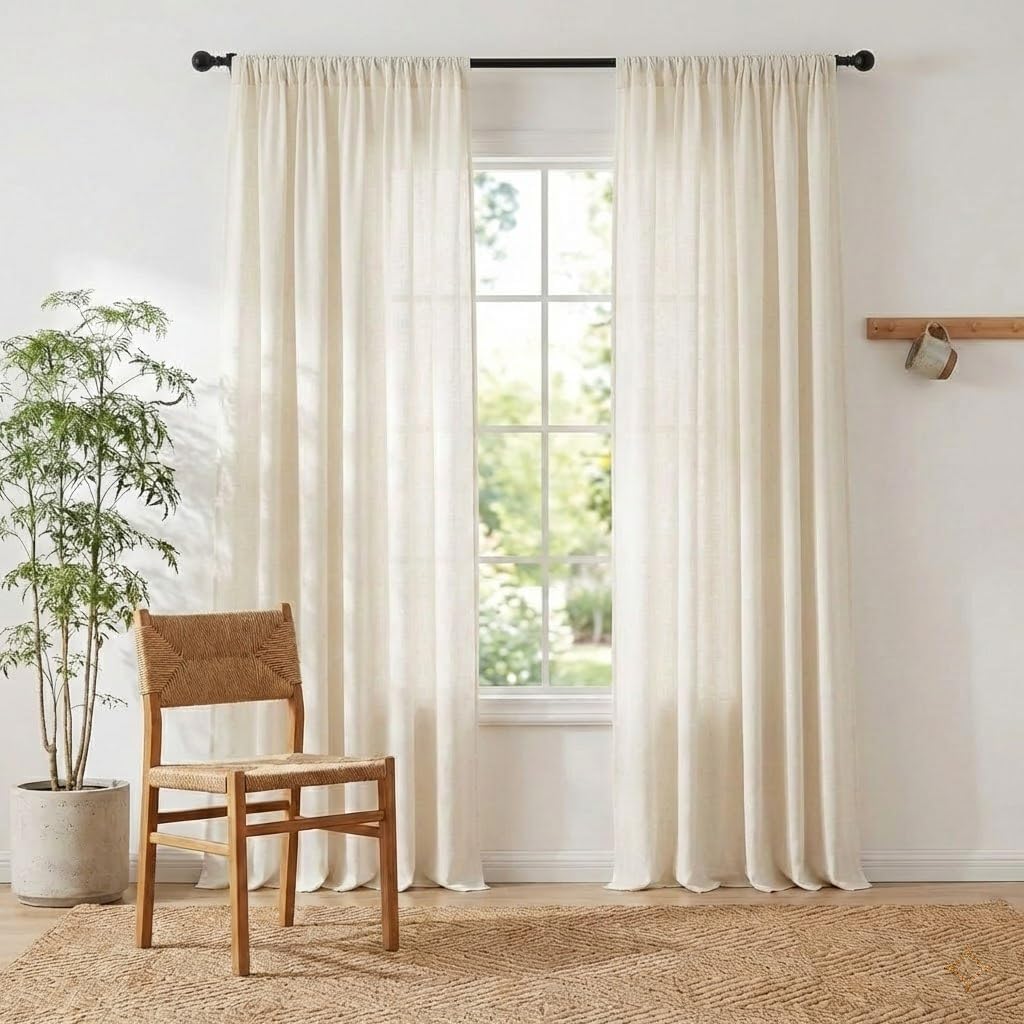 Natural Linen Blend Curtains 2 Panels