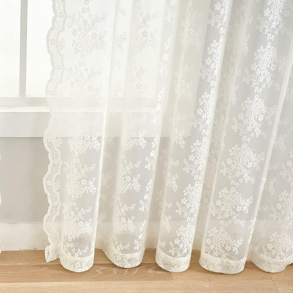 Ivory Lace Floral Sheer Curtains 2 Panels
