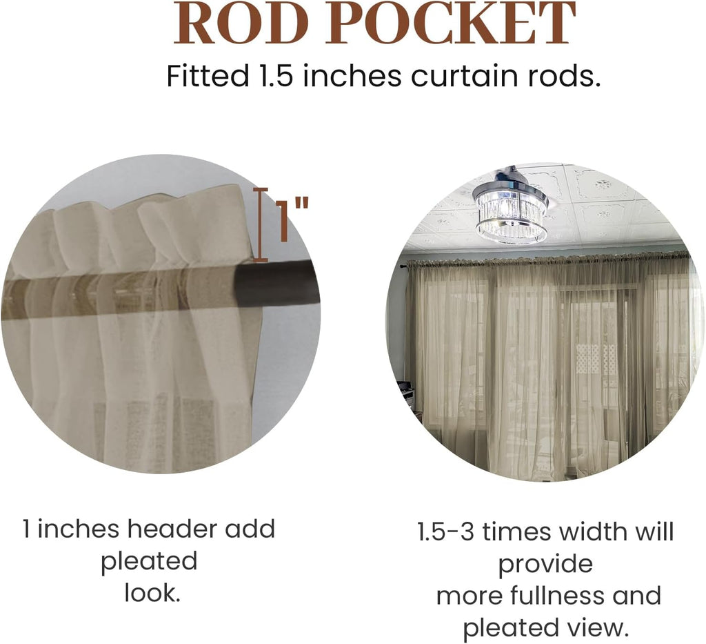 Taupe Solid Sheer Voile Curtains Set of 2