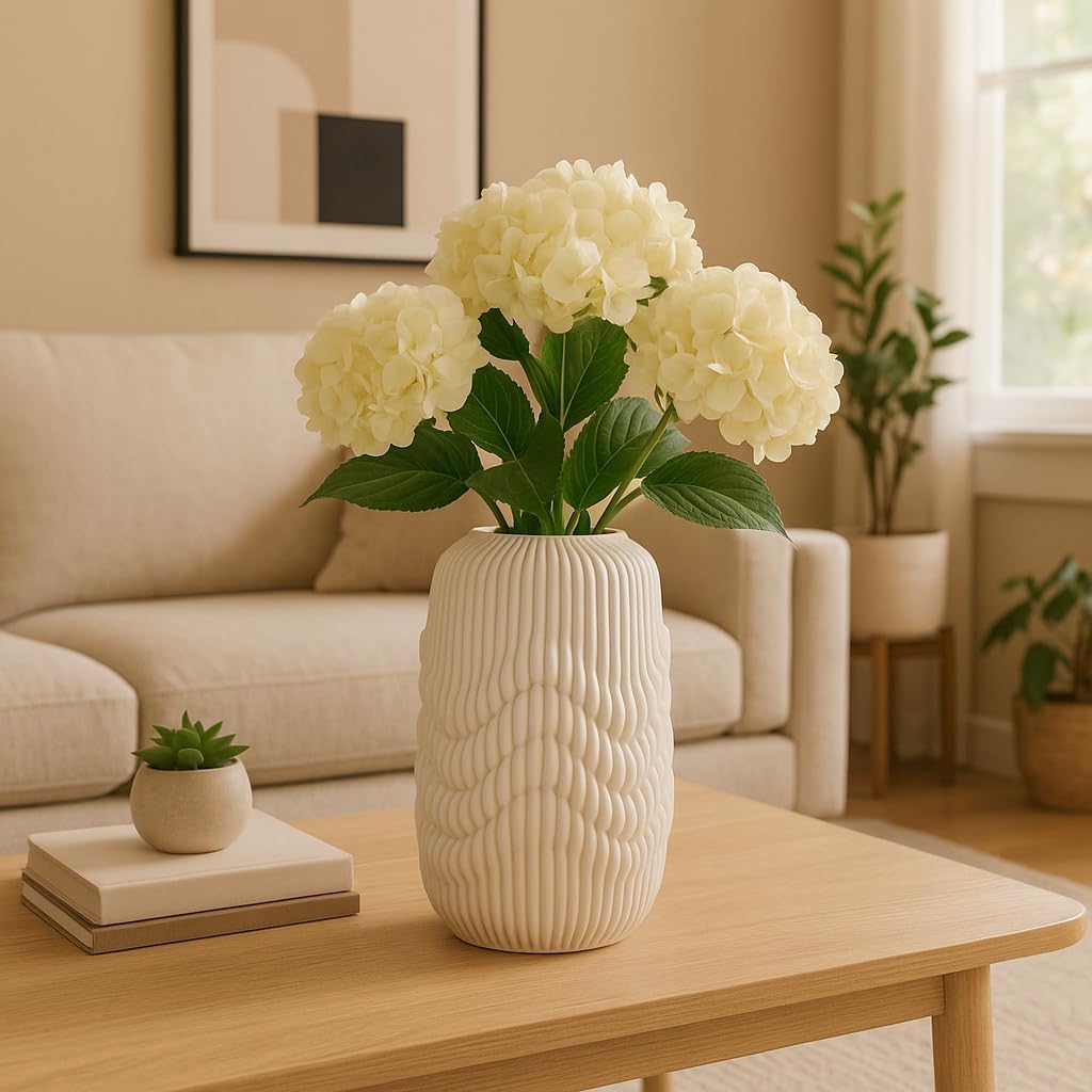 Ivory Ribbed 3D Printed Ceramic Vase