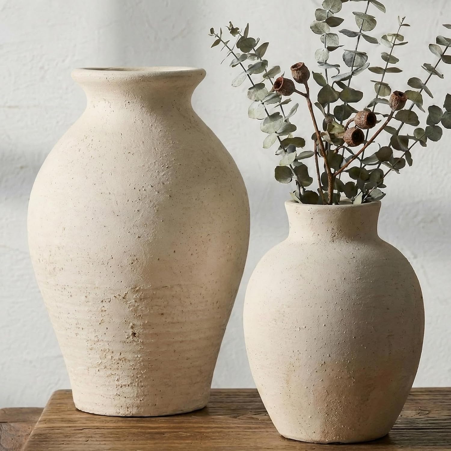 Terracotta White Rustic Vase Set of 2