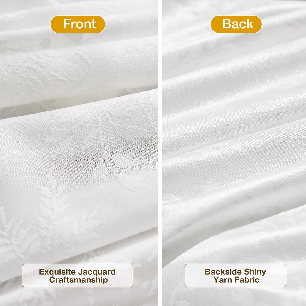 White Leaf Pattern Semi Sheer Curtains Set of 2