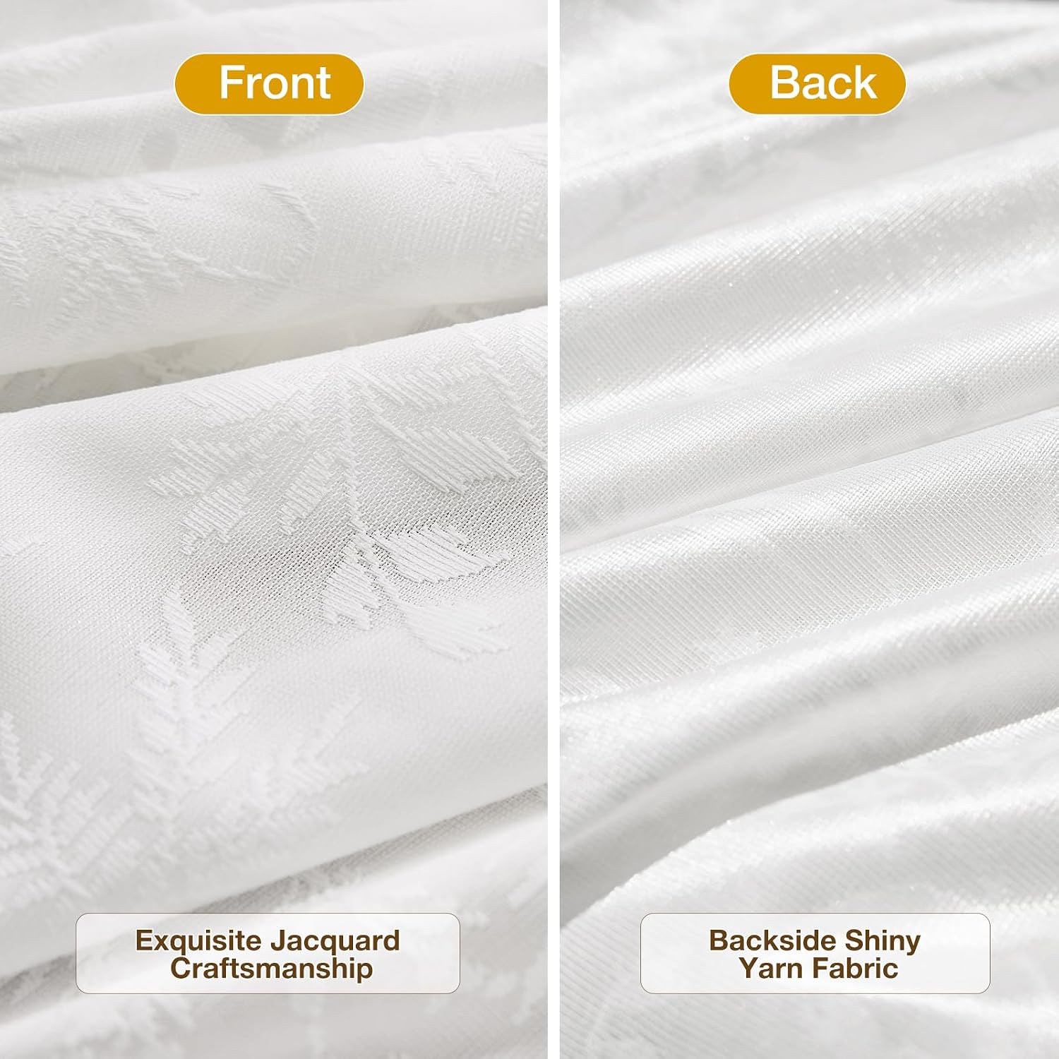 White Leaf Pattern Semi Sheer Curtains Set of 2