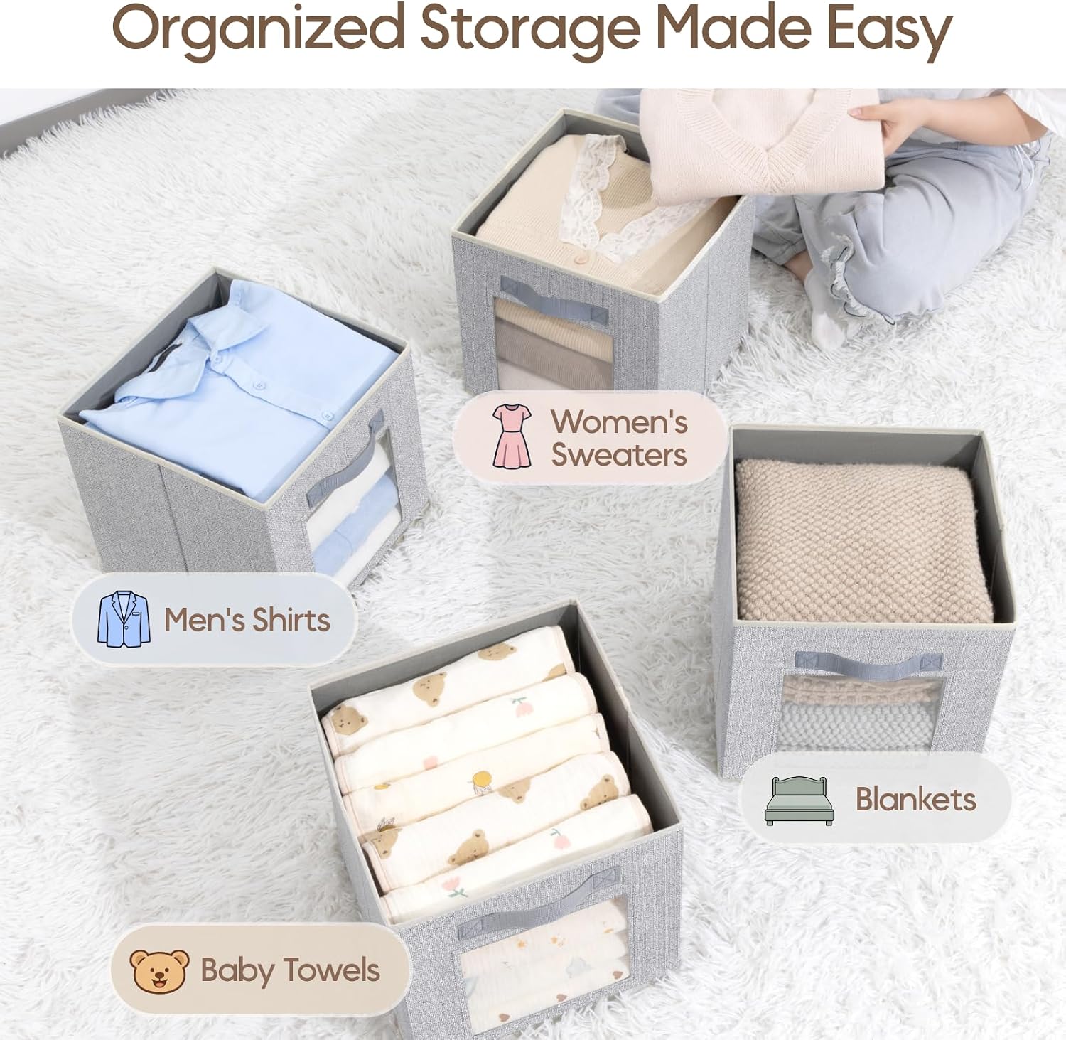 Light Grey Fabric Cube Bins 8 Pack