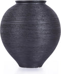 Matte Black Ribbed Ceramic Flower Vase