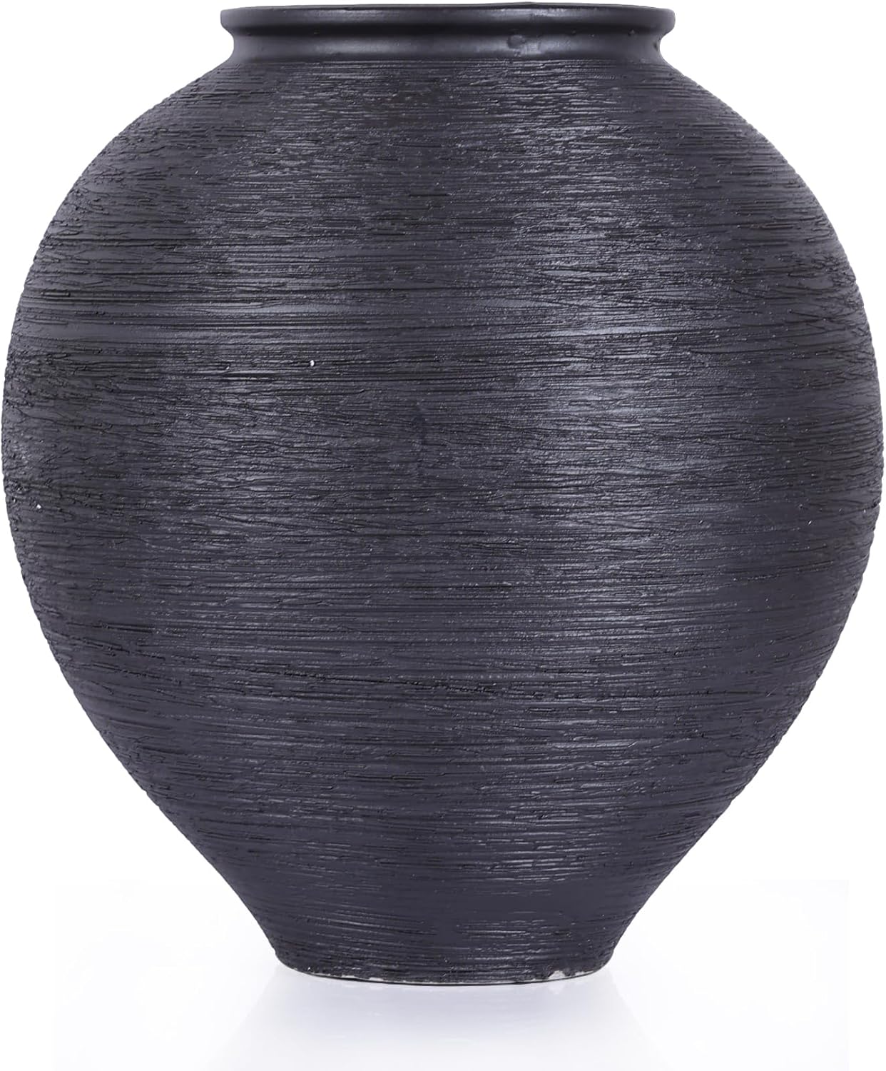 Matte Black Ribbed Ceramic Flower Vase