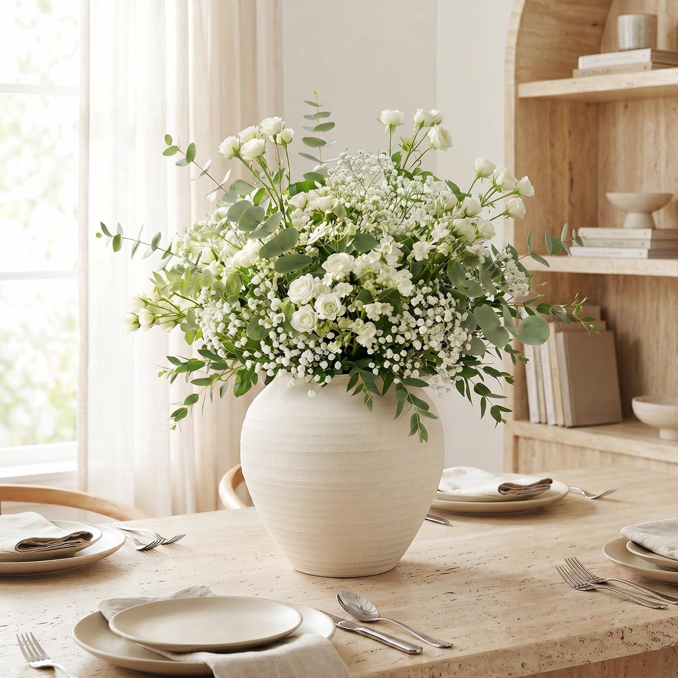 6.7 Inch Cream Wabi-Sabi Ribbed Ceramic Vase