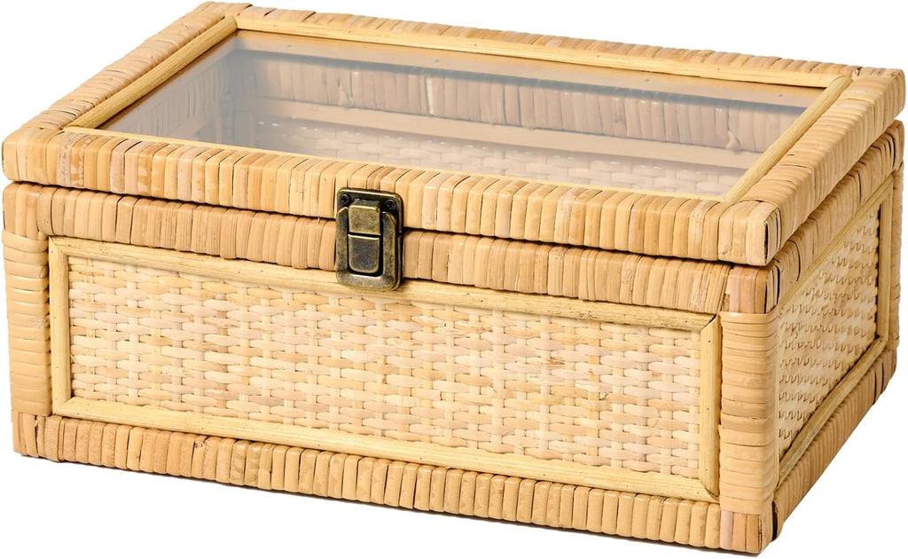 Handmade Clear Lid Rattan Storage Box