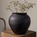 Matte Black Wabi-Sabi Ribbed Ceramic Vase