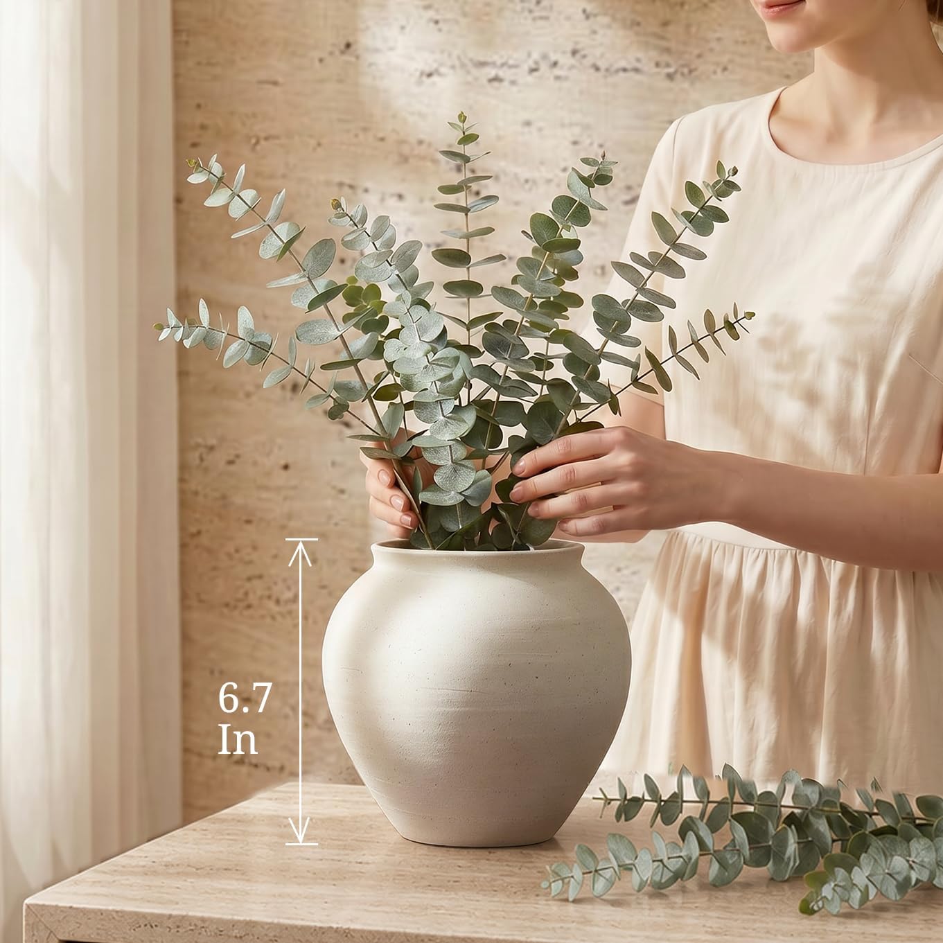 6.7 Inch Cream Wabi-Sabi Ribbed Ceramic Vase