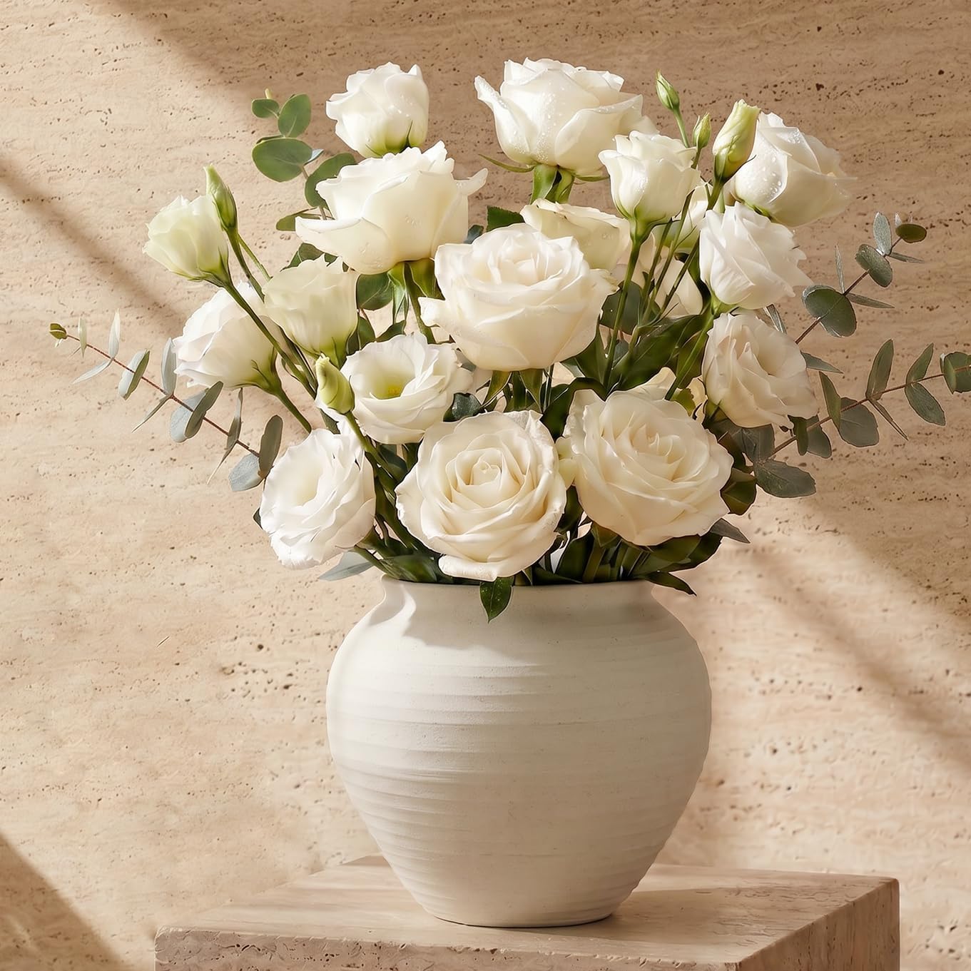 6.7 Inch Cream Wabi-Sabi Ribbed Ceramic Vase