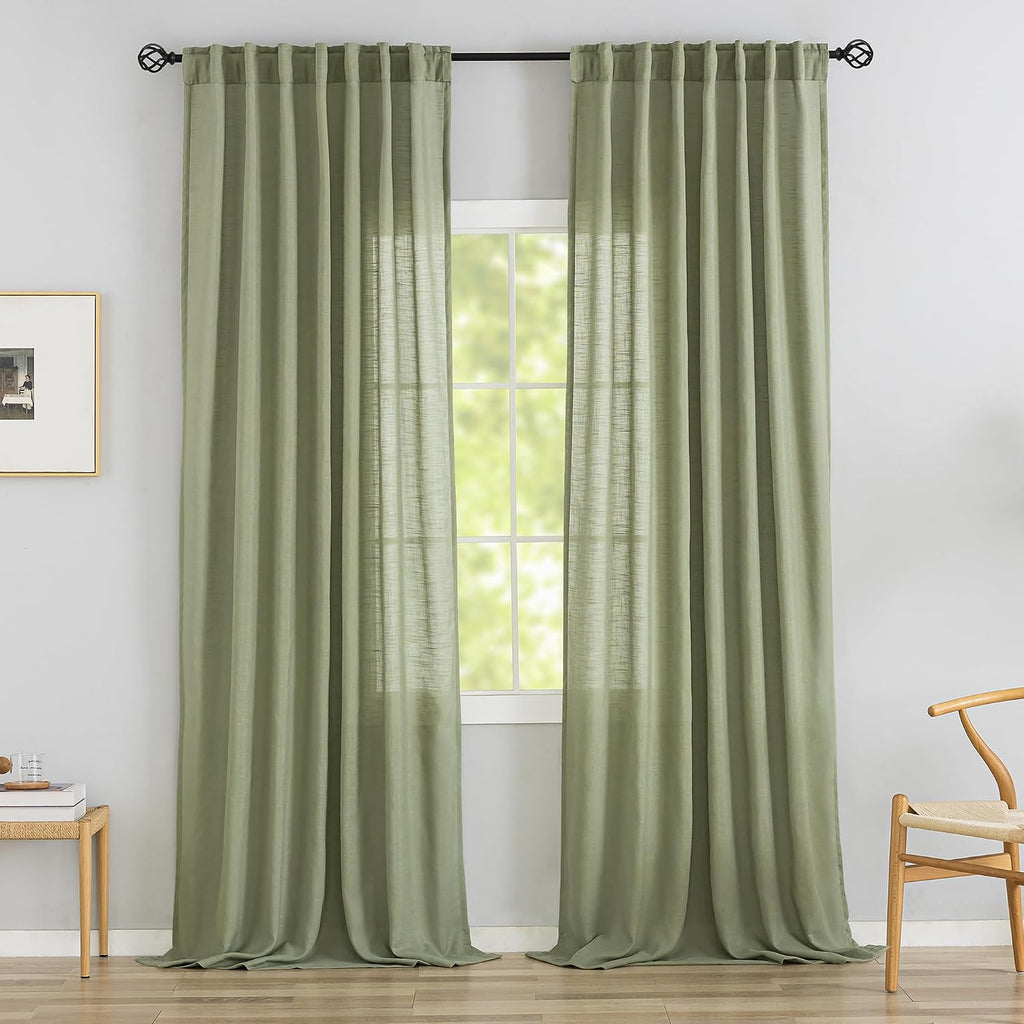 Sage Green Linen Back Tab Curtains Set of 2