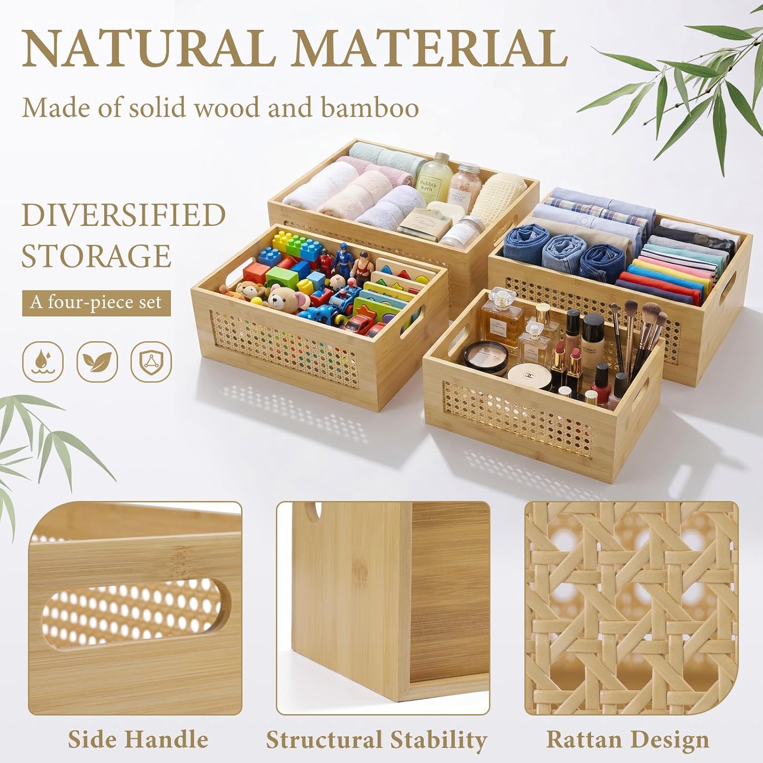 Handmade Rattan Wooden Storage Baskets