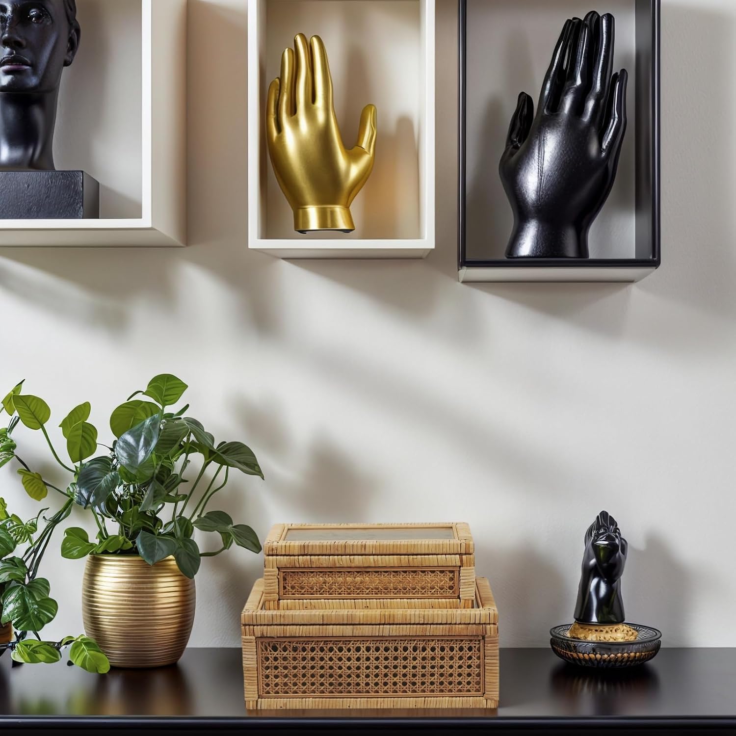 Glass Top Stackable Rattan Display Boxes