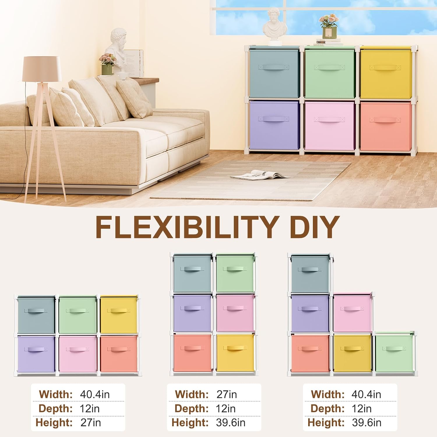 6 Cube Storage Organizer With Fabric Bins