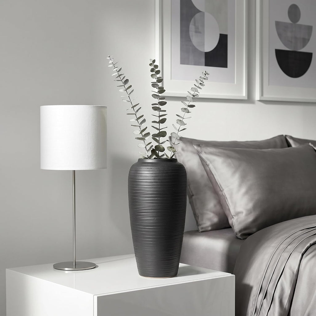 12.6 Inch Matte Black Ribbed Ceramic Vase