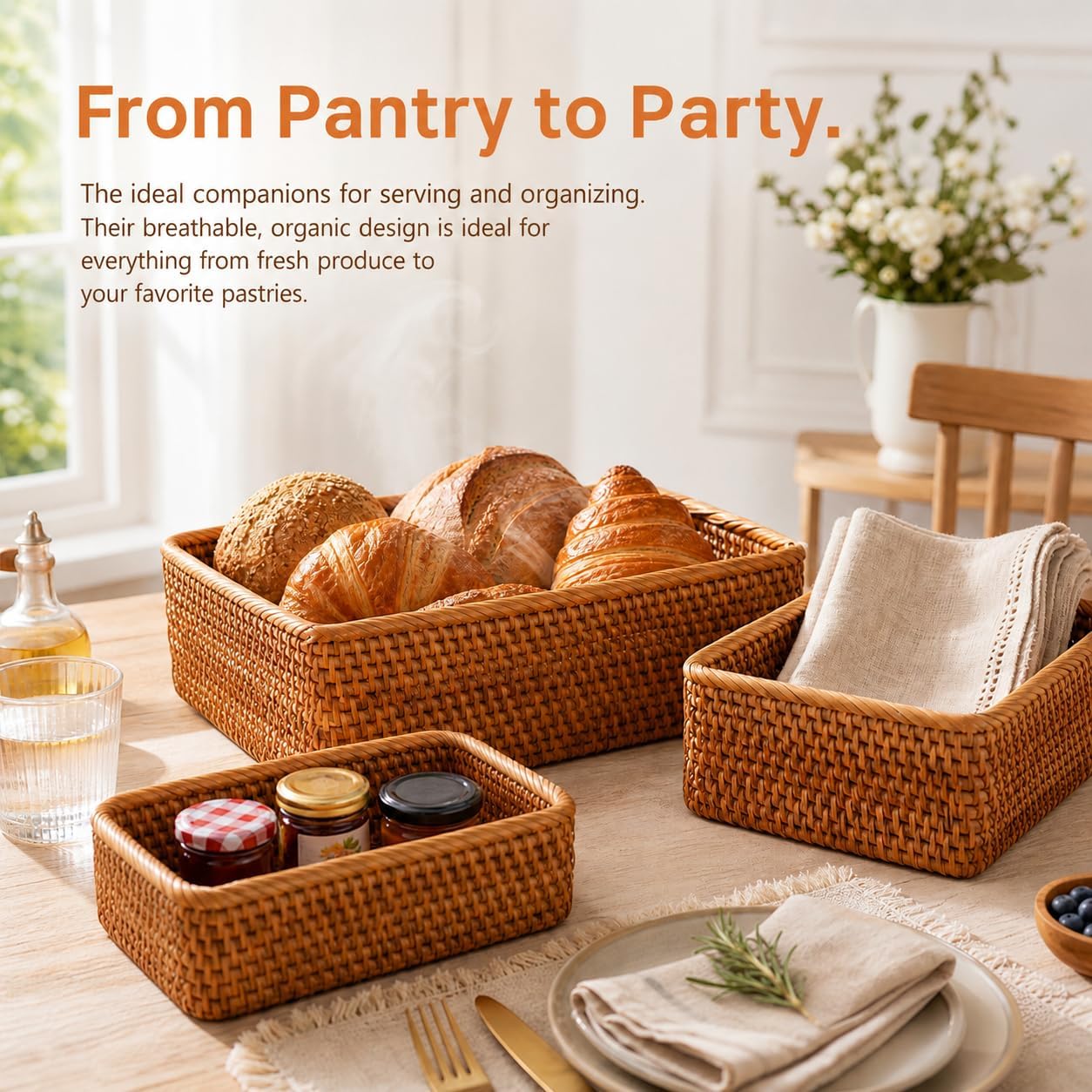Nesting Natural Rattan Storage Baskets