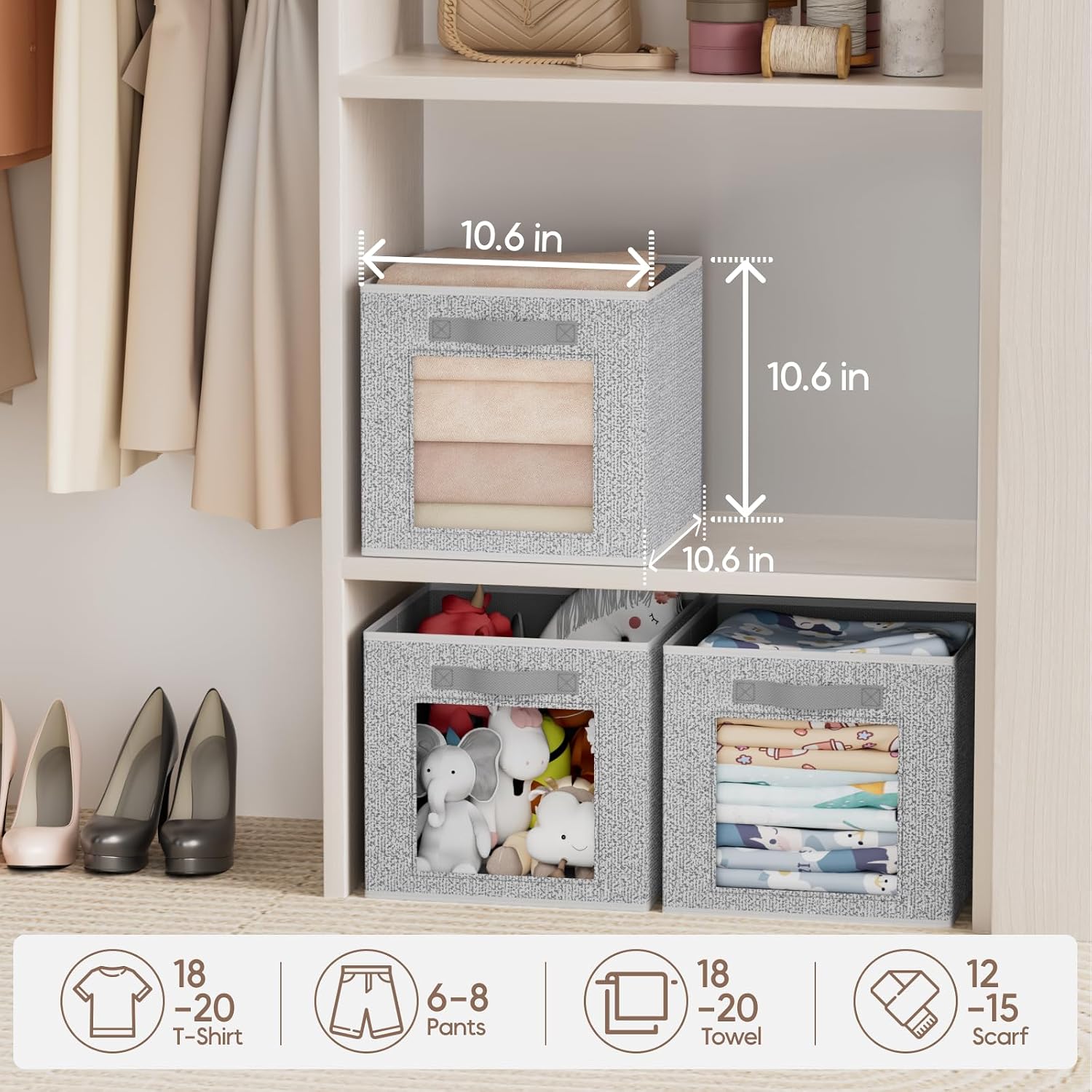 Light Grey Fabric Cube Bins 8 Pack
