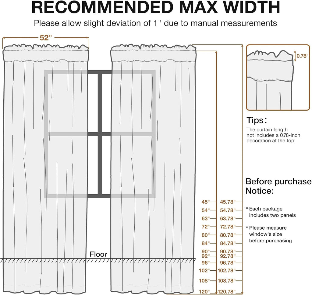 White Leaf Pattern Semi Sheer Curtains Set of 2