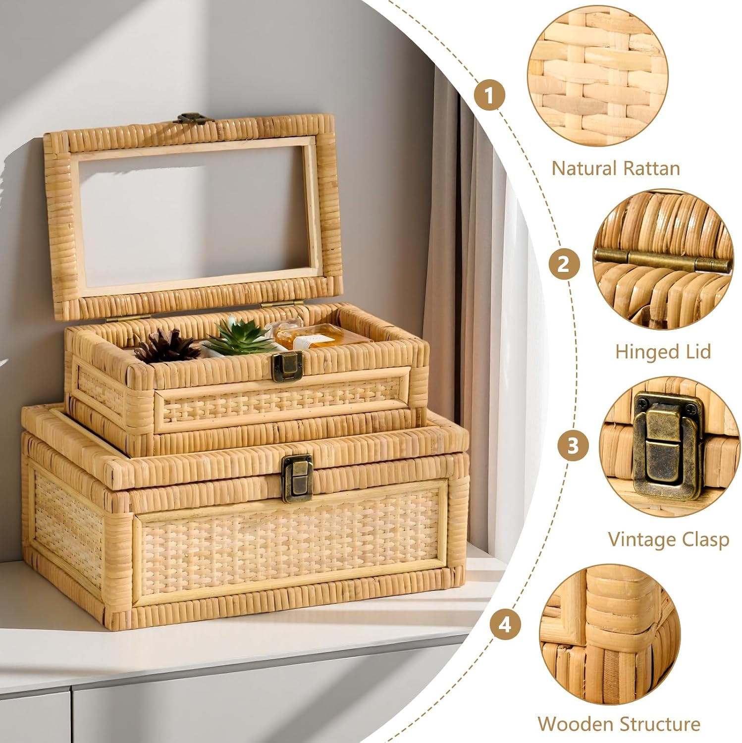Handmade Clear Lid Rattan Storage Box