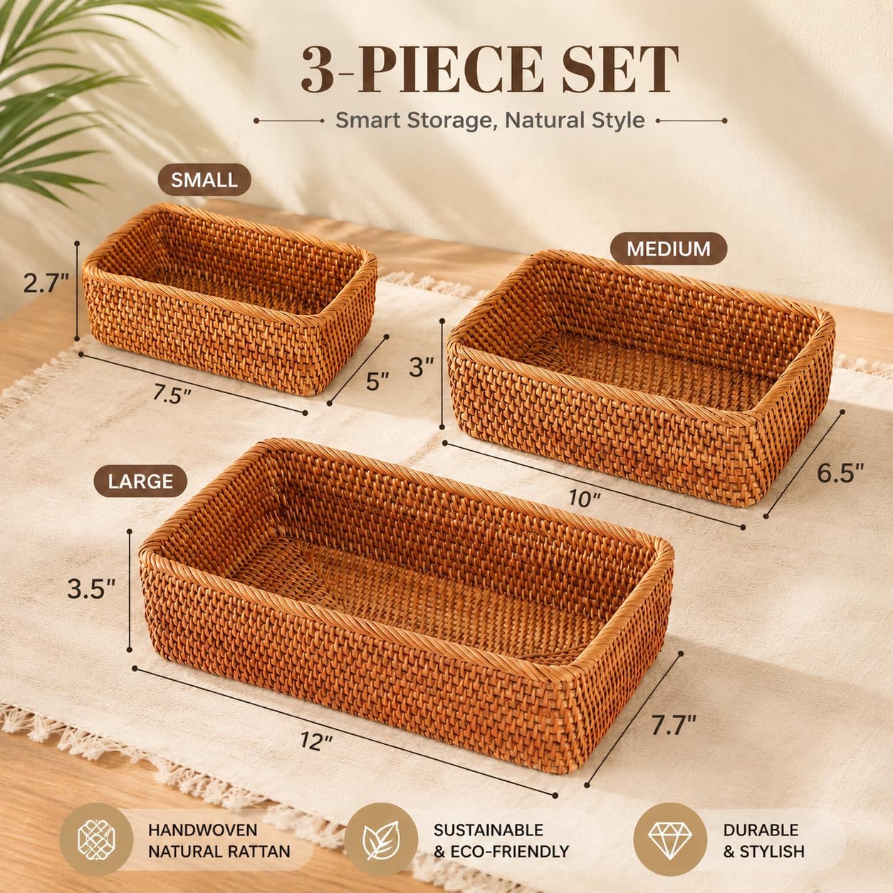 Nesting Natural Rattan Storage Baskets