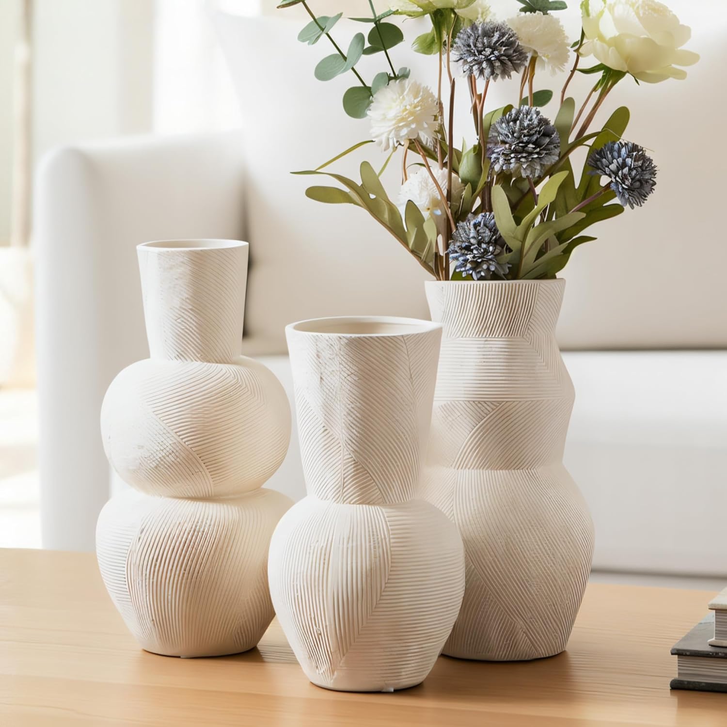 White Ceramic Vase Set of 3