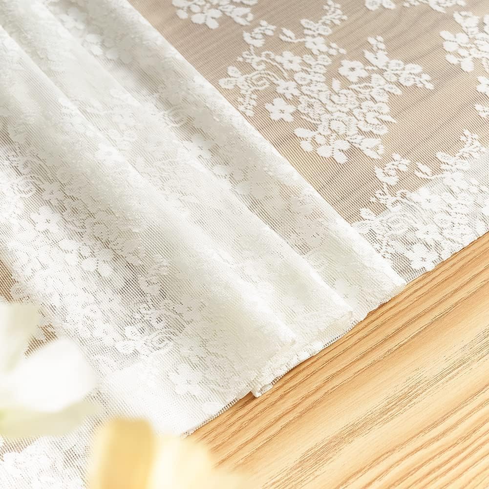 Ivory Lace Floral Sheer Curtains 2 Panels