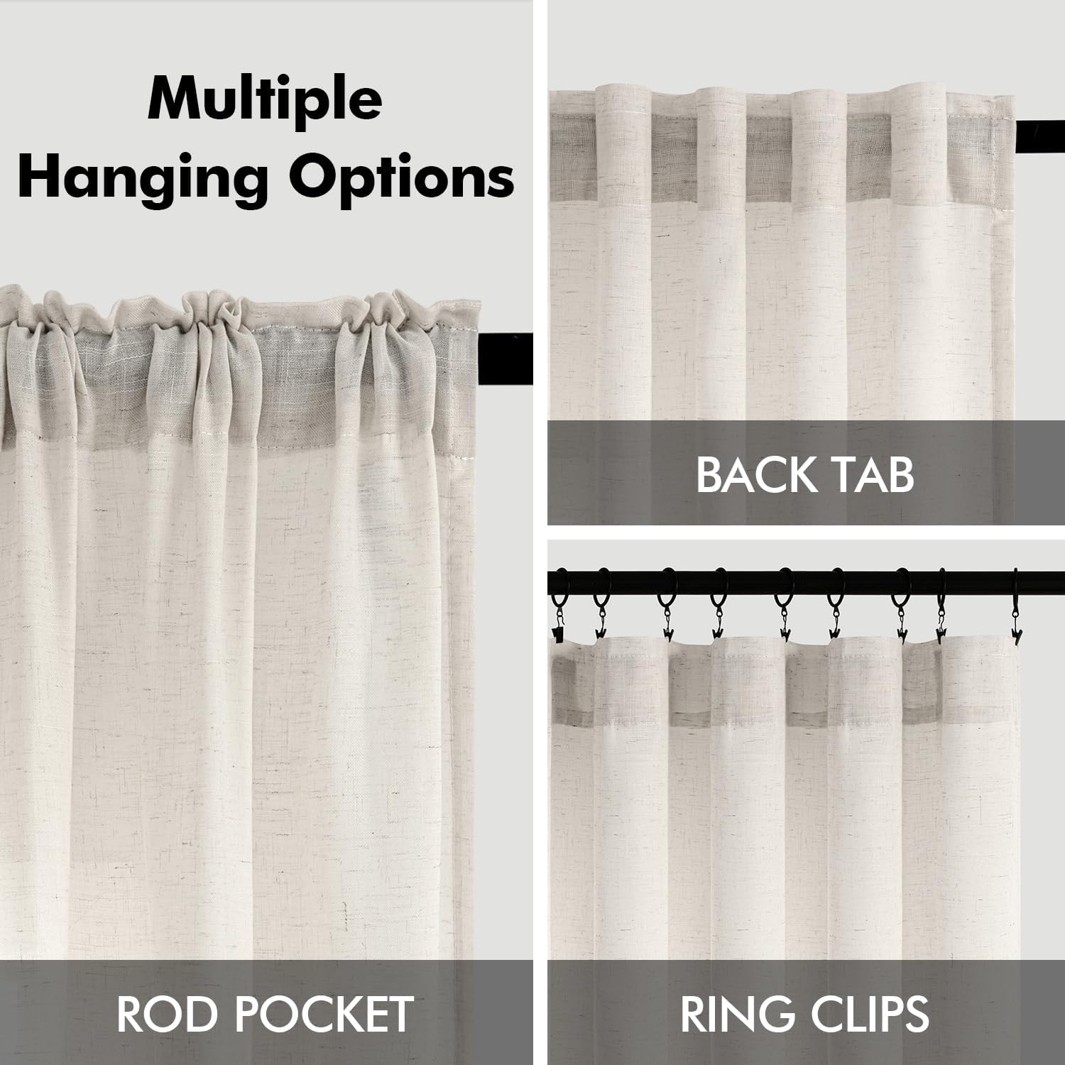 Cream Linen Sheer Curtains 2 Panels