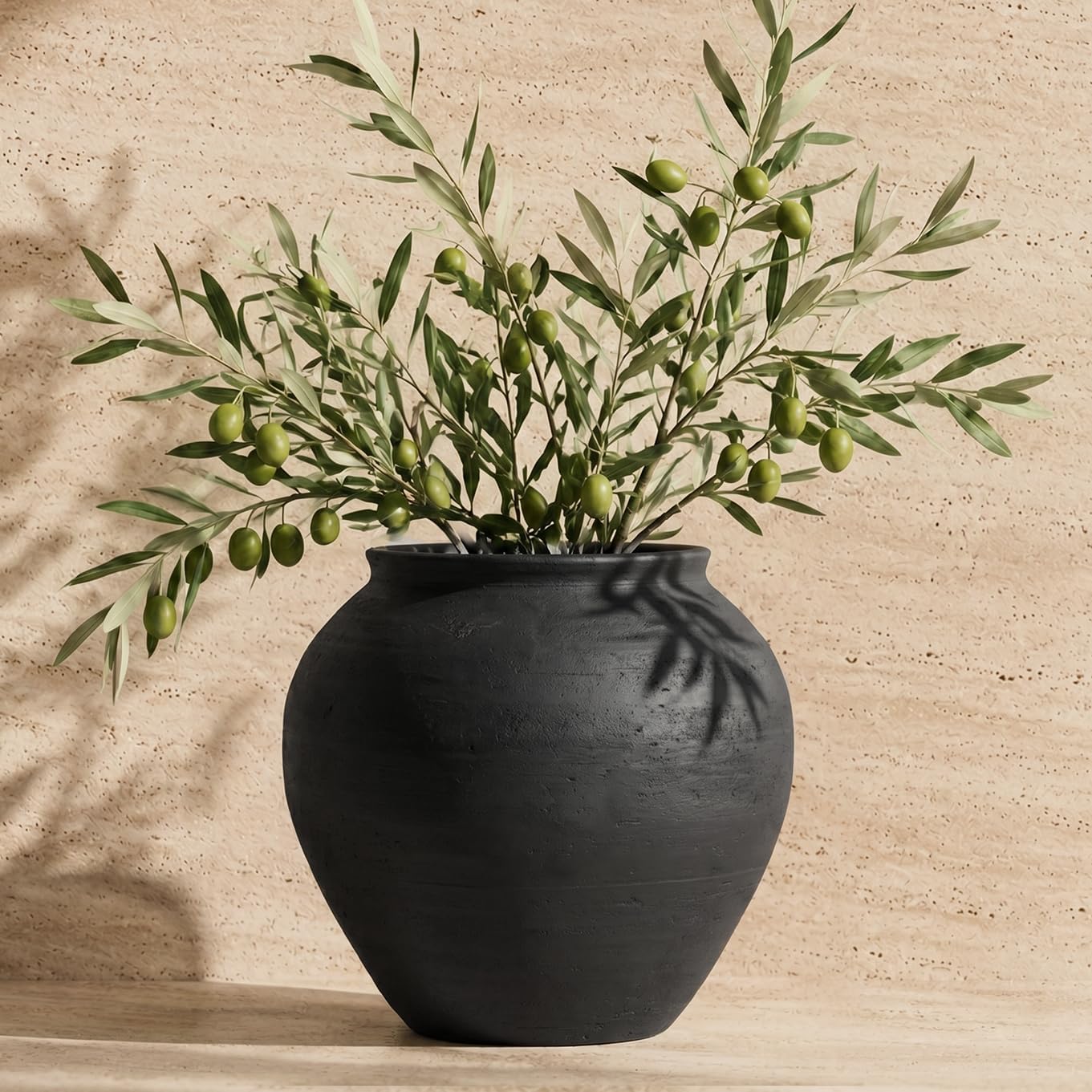 Matte Black Wabi-Sabi Ribbed Ceramic Vase