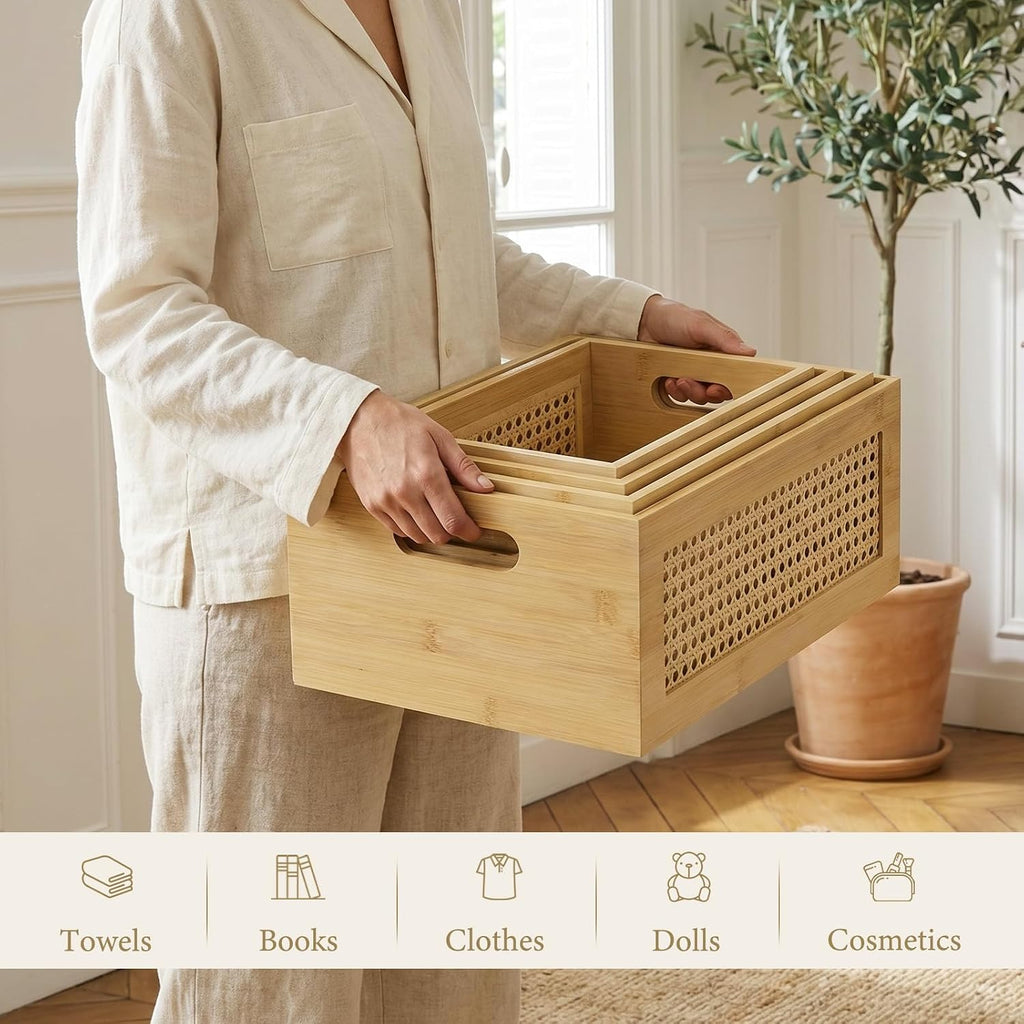 Handmade Rattan Wooden Storage Baskets