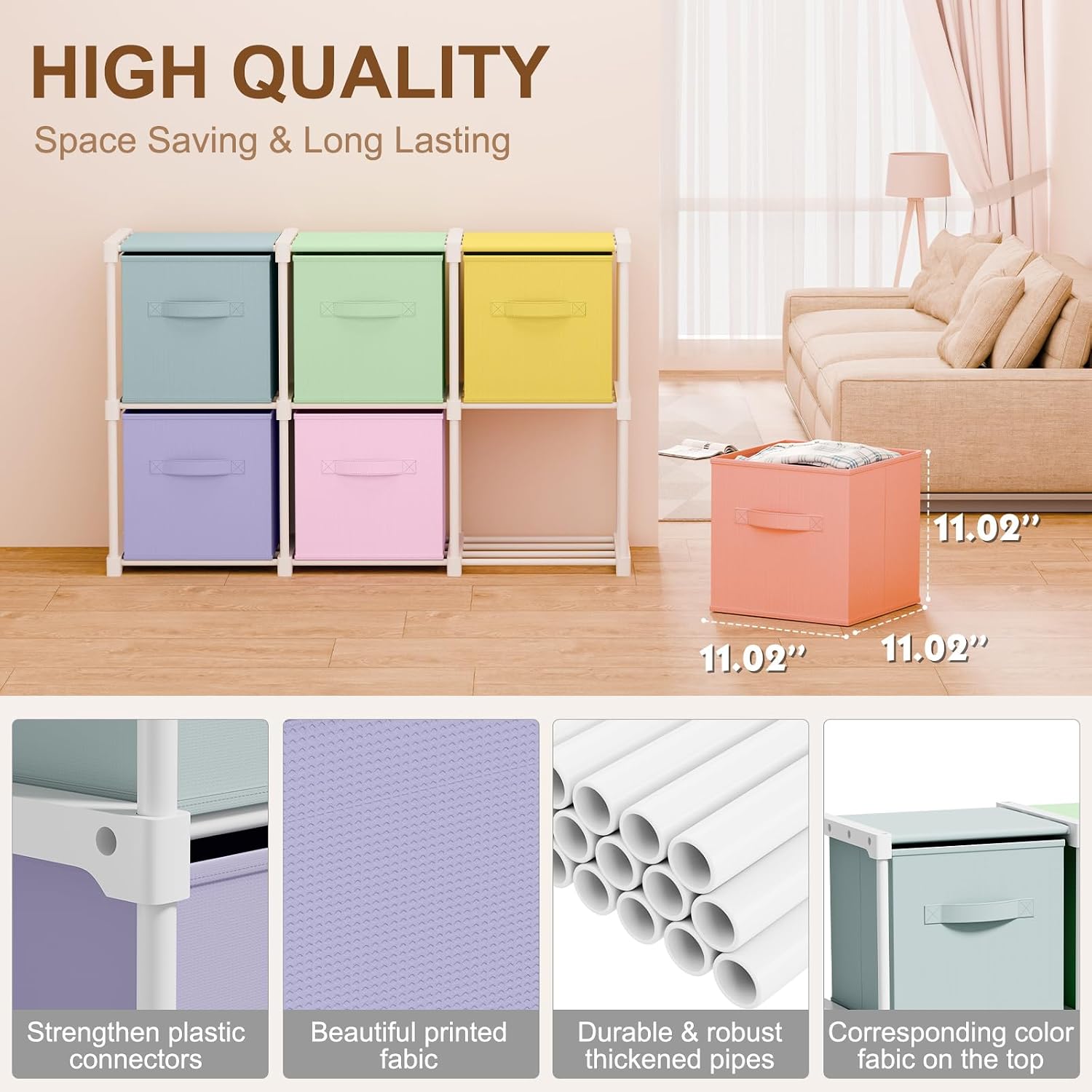 6 Cube Storage Organizer With Fabric Bins