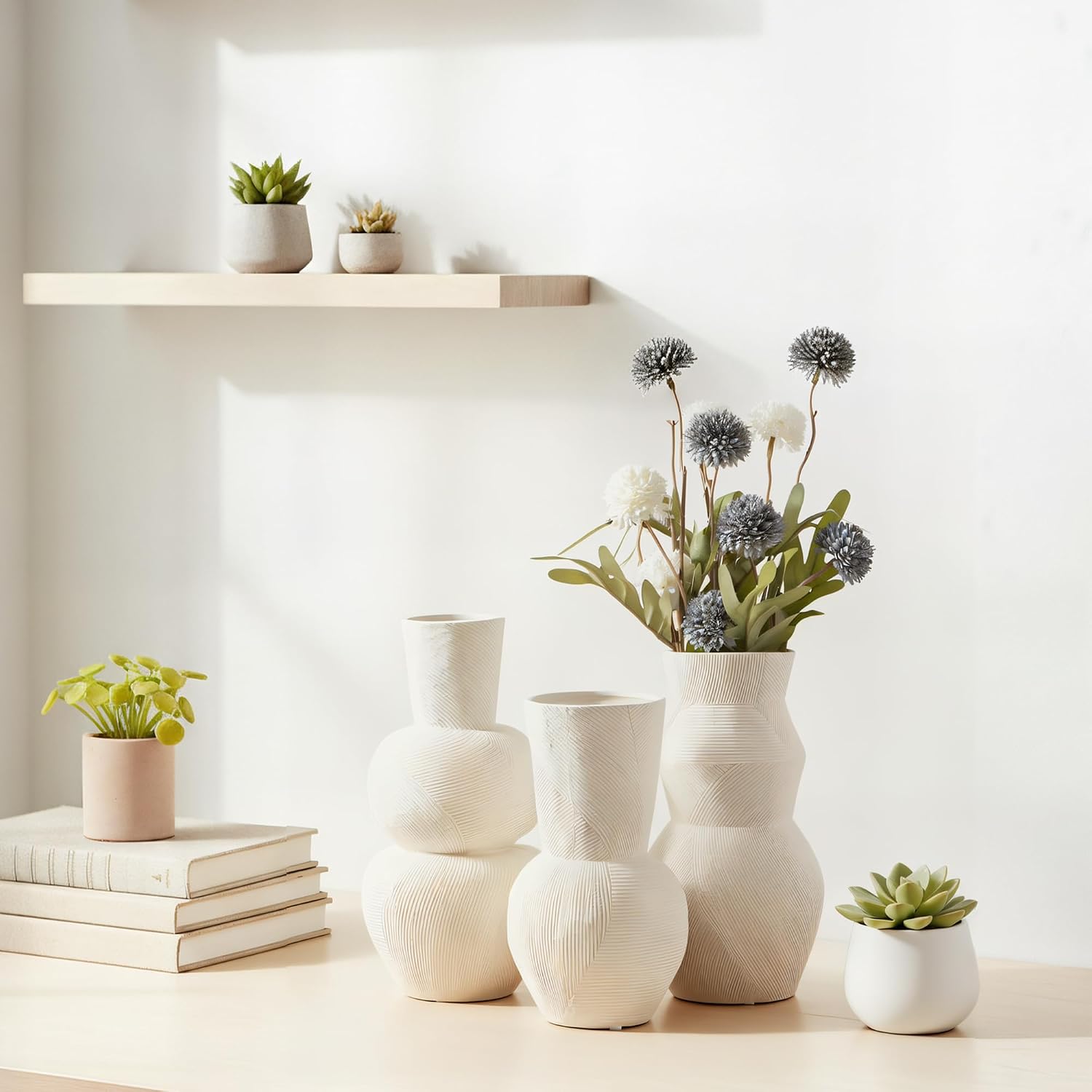 White Ceramic Vase Set of 3