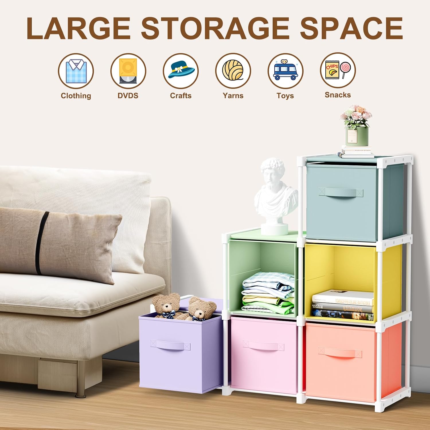 6 Cube Storage Organizer With Fabric Bins