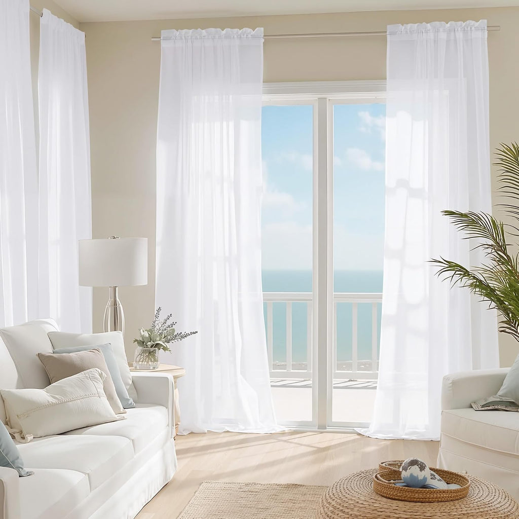 White Sheer Voile Curtains 4 Panels 120 Inch Long