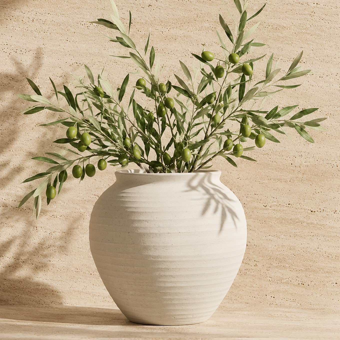 6.7 Inch Cream Wabi-Sabi Ribbed Ceramic Vase