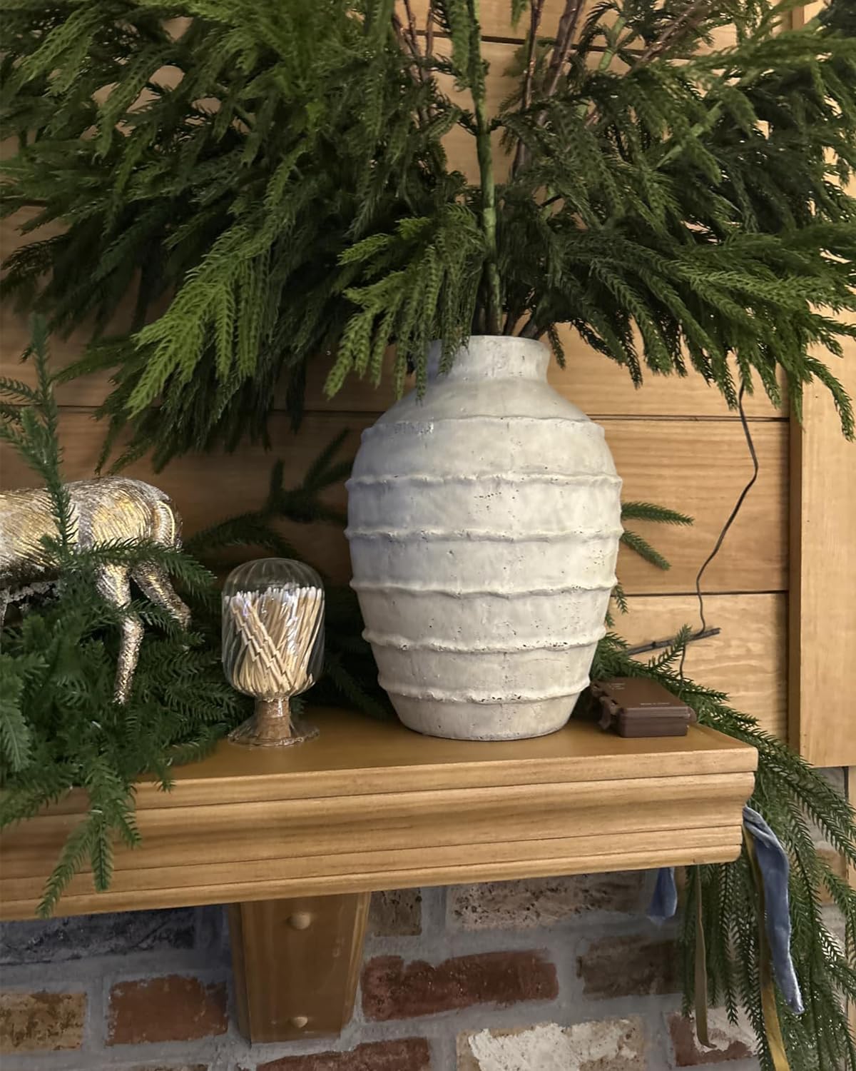 White Grey Rustic Terracotta Ceramic Vase