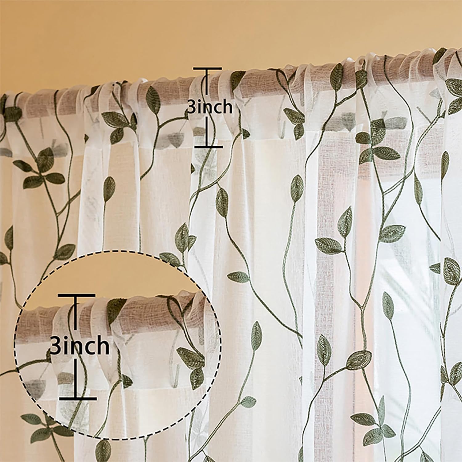Embroidered Leaf Sheer Curtains 2 Panels