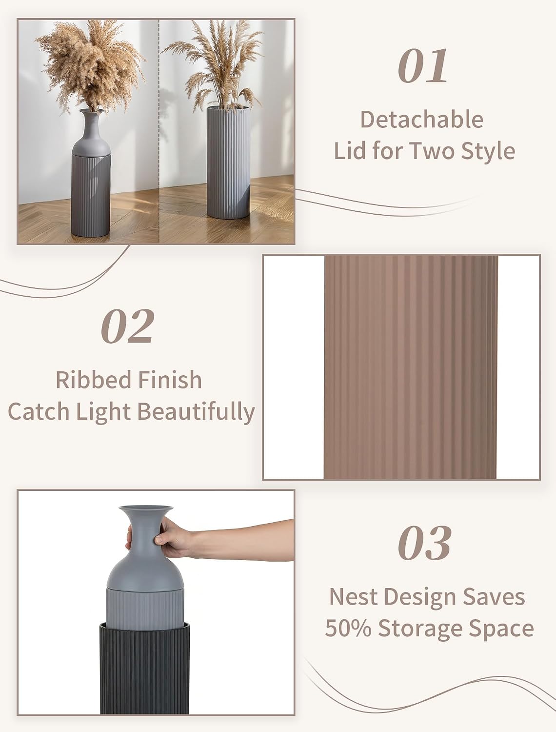 Tricolor Ribbed Tall Metal Floor Vase