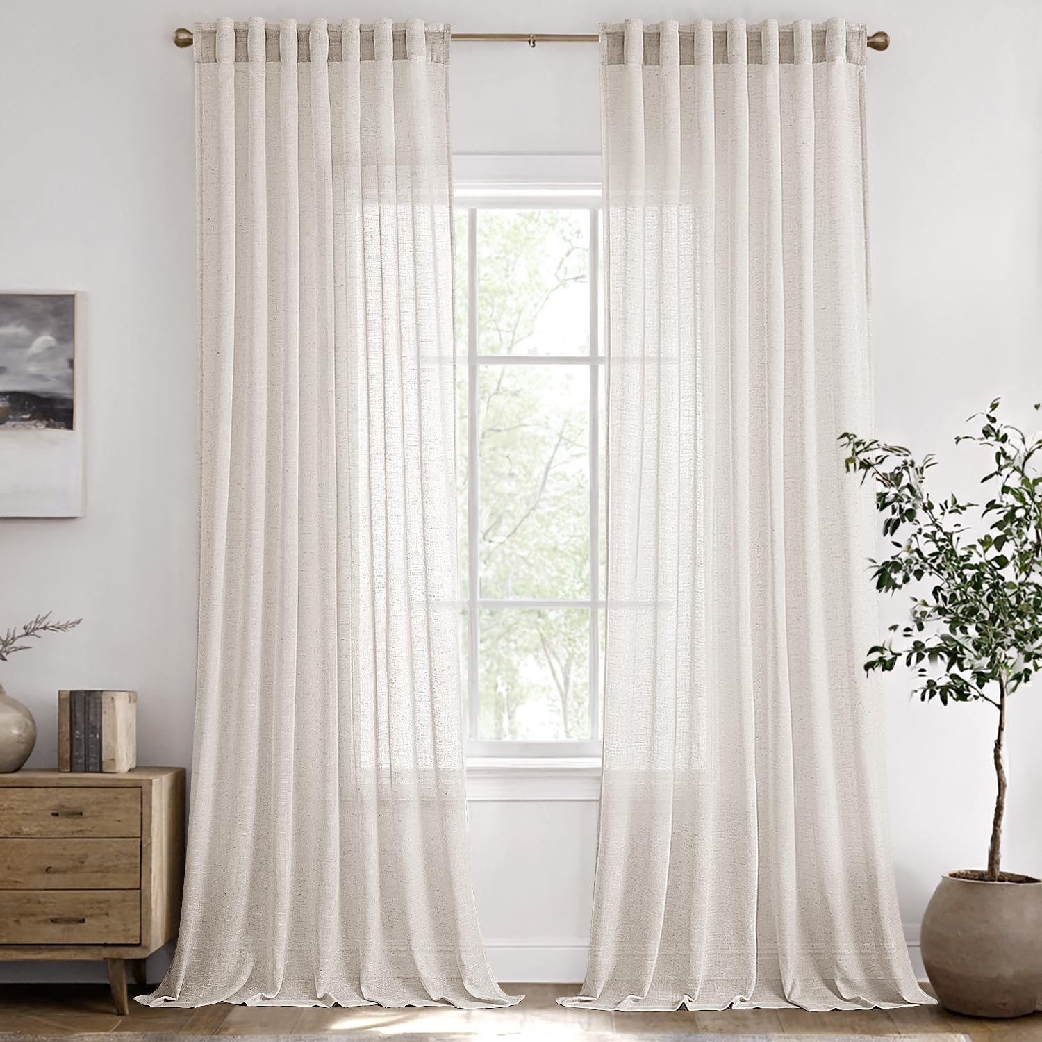Cream Linen Sheer Curtains 2 Panels