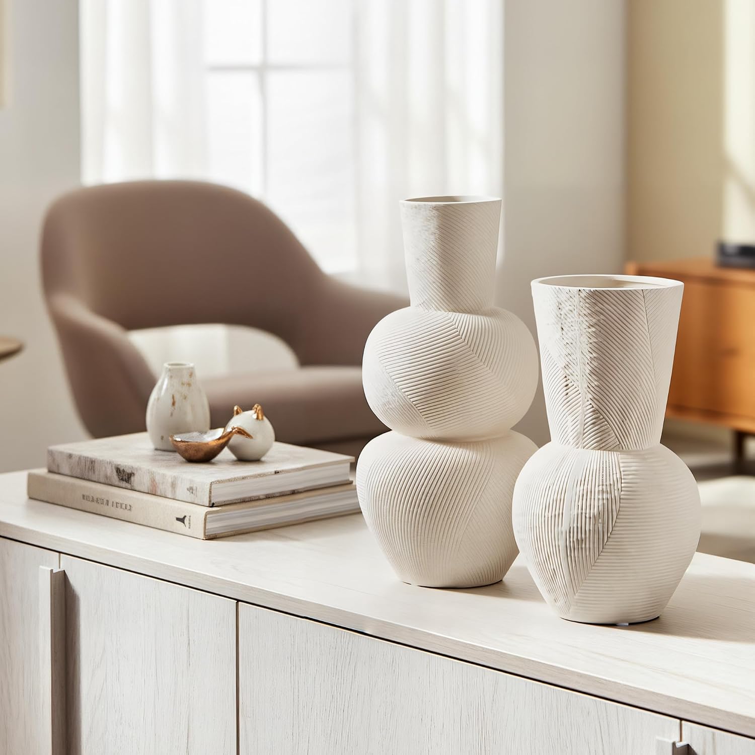 White Ceramic Vase Set of 3