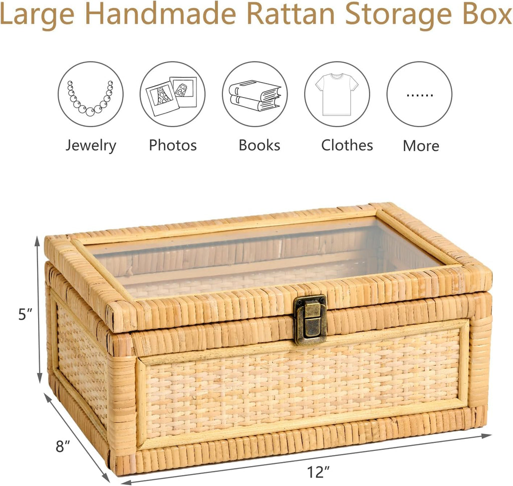 Handmade Clear Lid Rattan Storage Box