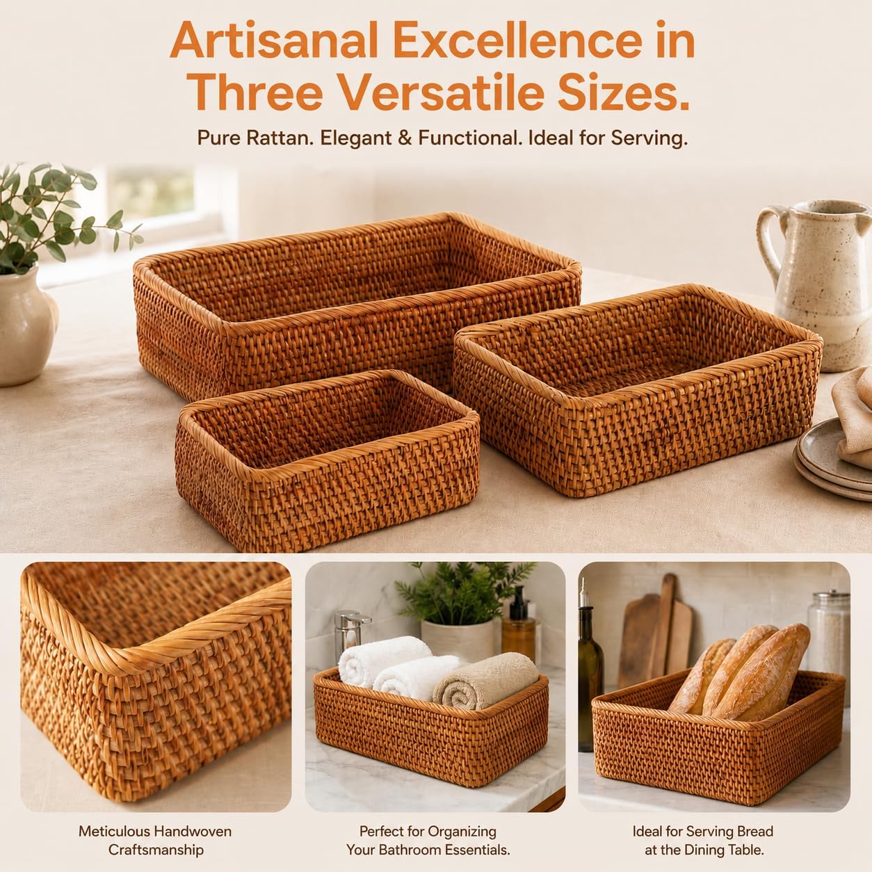 Nesting Natural Rattan Storage Baskets