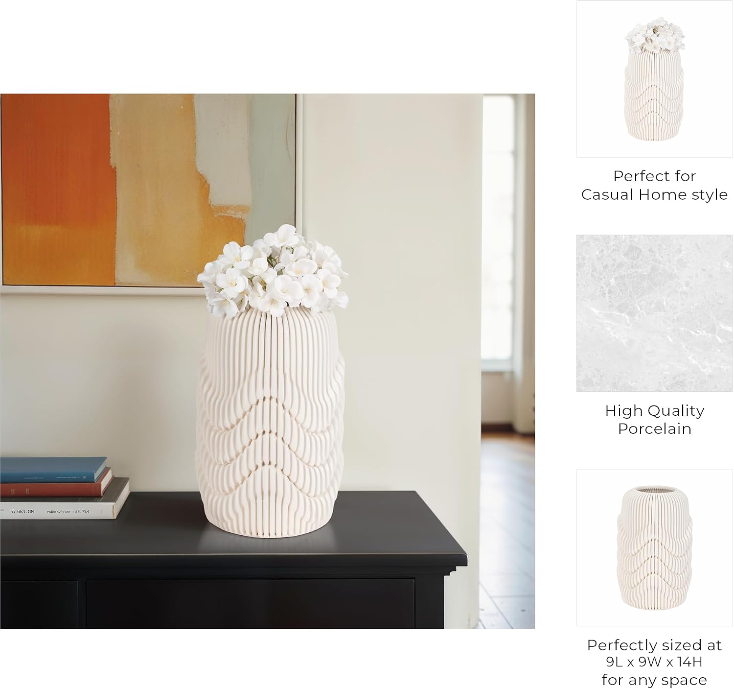 Ivory Ribbed 3D Printed Ceramic Vase