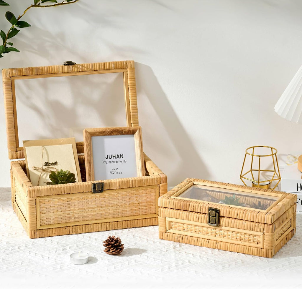Handmade Clear Lid Rattan Storage Box
