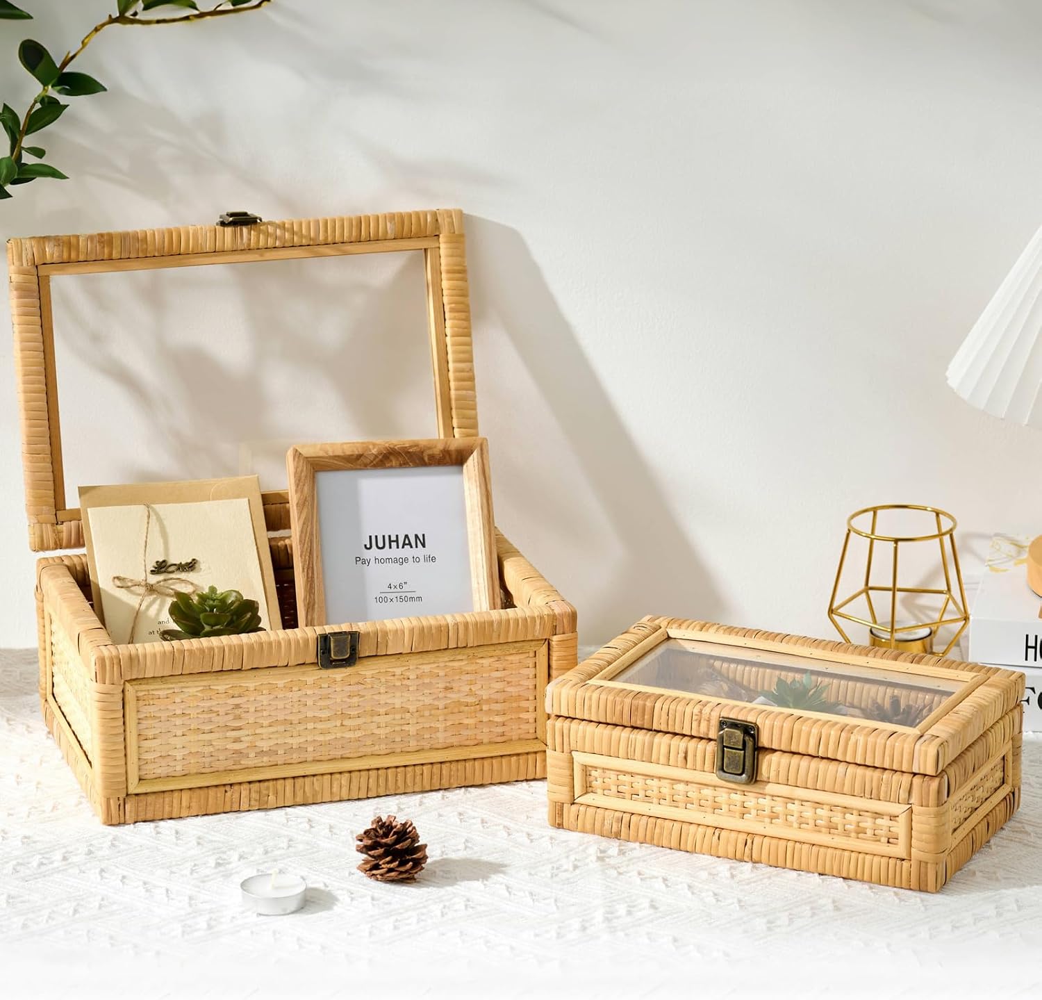 Handmade Clear Lid Rattan Storage Box